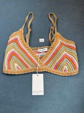 Emory Park Crocheted Rainbow Bralette Top - Tan/Multi NWT